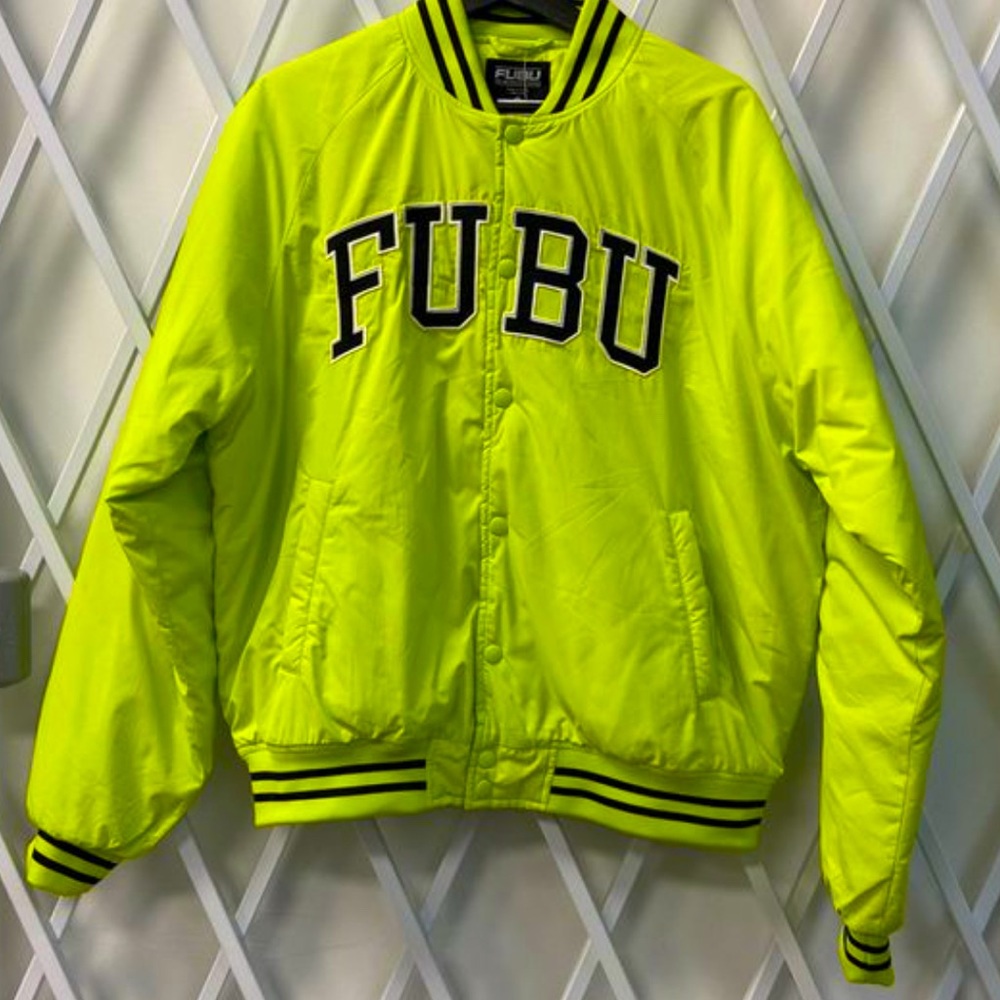 FUBU vintage neon green Varsity Nylon Jacket size Large